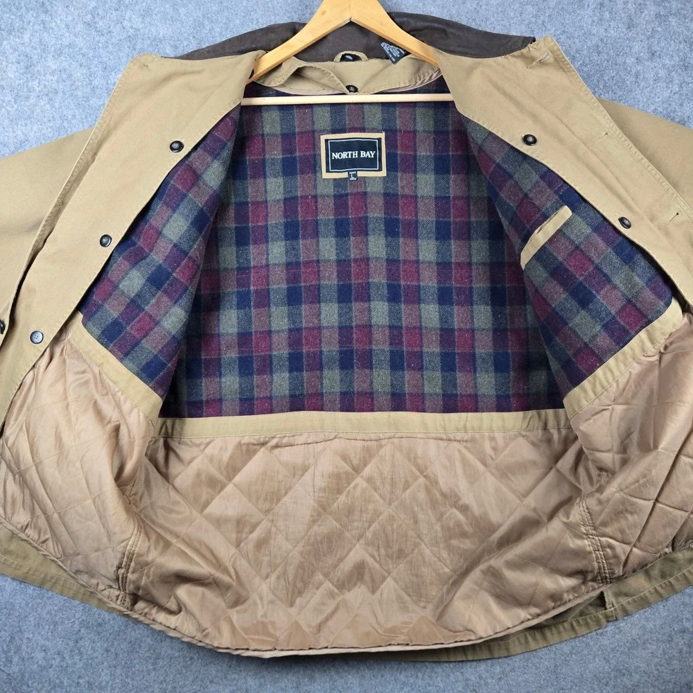 North Bay Barn Jacket Mens Large Tan Wool Lined Canvas Field Coat Workwear Chore
